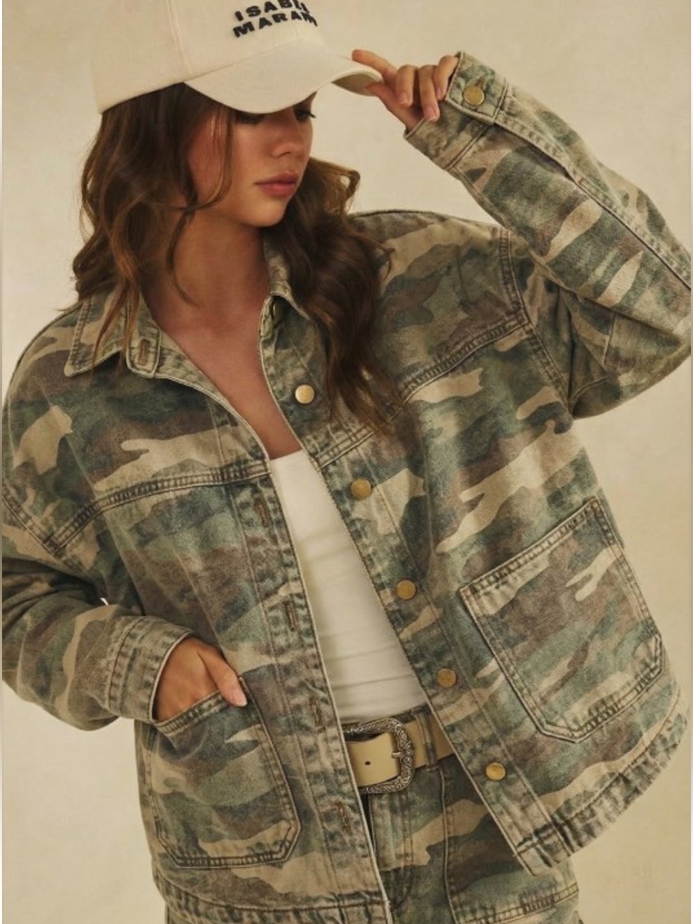 378 LOVLOV VINTAGE WASHED CAMO DENIM JACKET WITH SQUARE POCKET